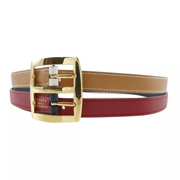 HERMES reversible belt Blue Indigo/Rouge Vif Courchevel/Swift Women - Picture 5 of 10